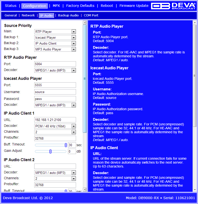 DB9000 RX: IP Audio