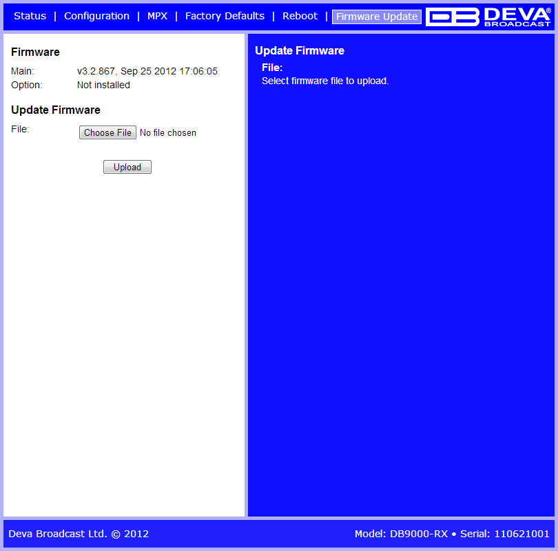 DB9000 RX: Aktualizacja Oprogr.